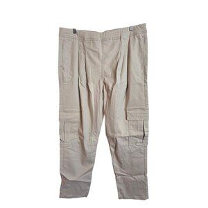 Hue Chinosoft Tapered Cargo Pants Womens 1X Beige Pocket Stretch New